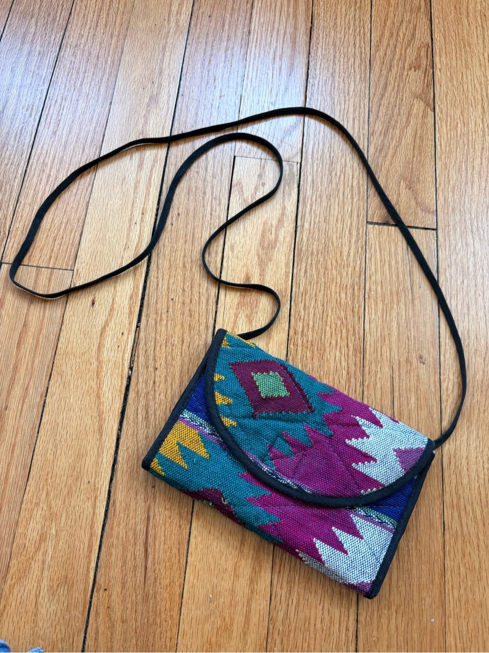 Boho Teal & Magenta Woven Small Lightweight Crossbody Bag